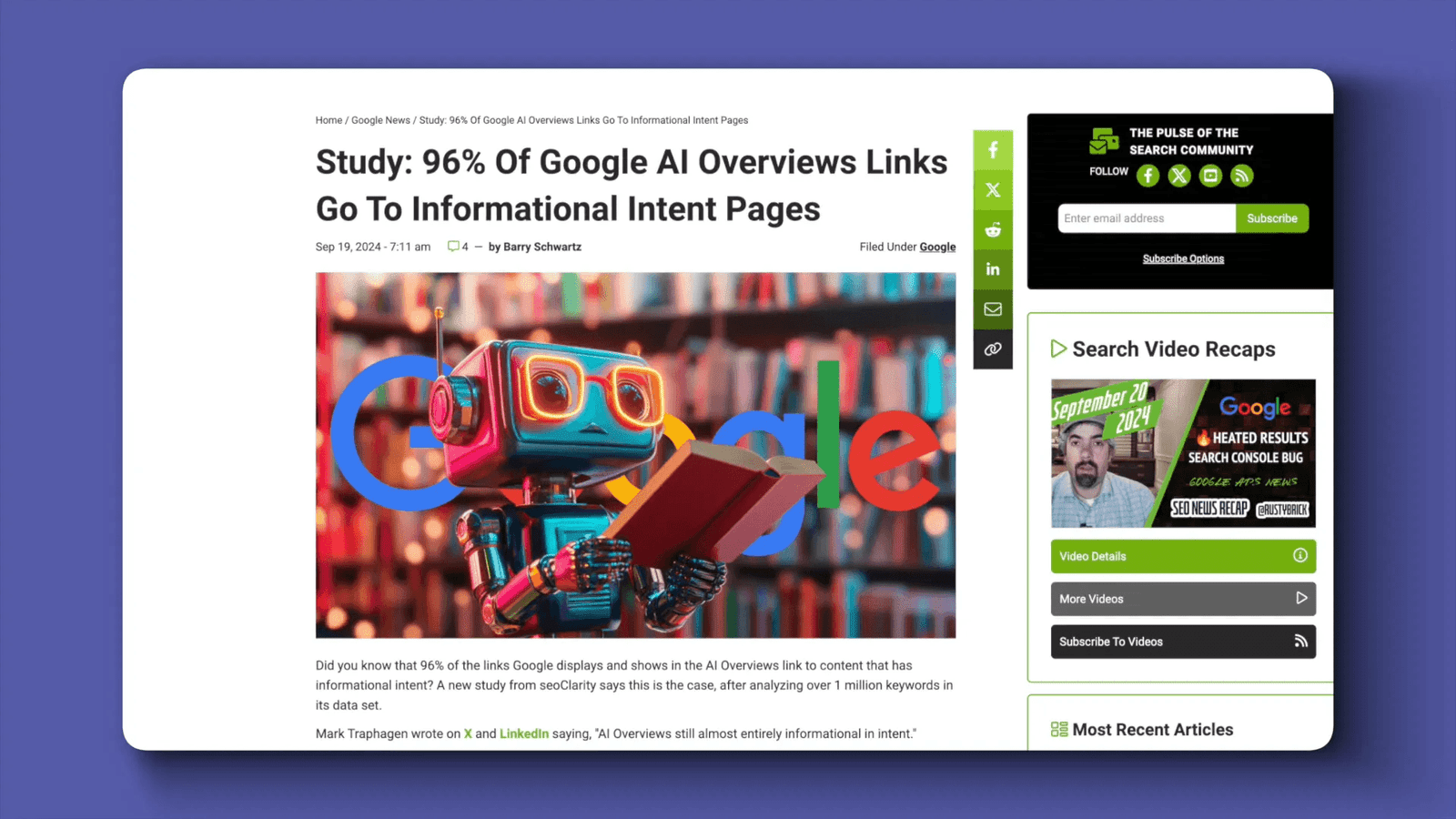 סקירה של AI וגוגל על תוכן מידע